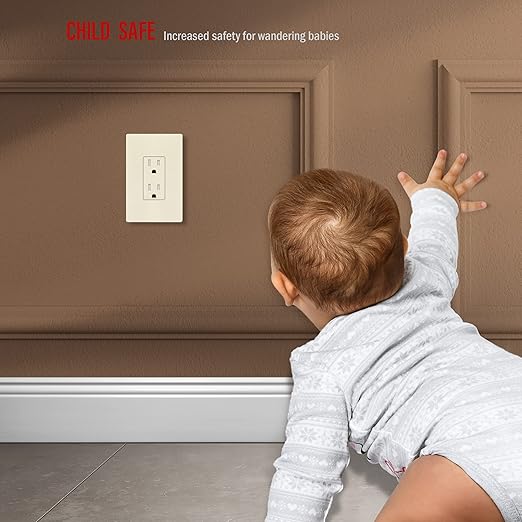 ENERLITES Screwless Decorator Wall Plate Child Safe Outlet Cover, Gloss Finish, Medium Size 1-Gang 4.88" H x 3.11" L, Unbreakable Polycarbonate Thermoplastic, SI8831M-LA, Light Almond