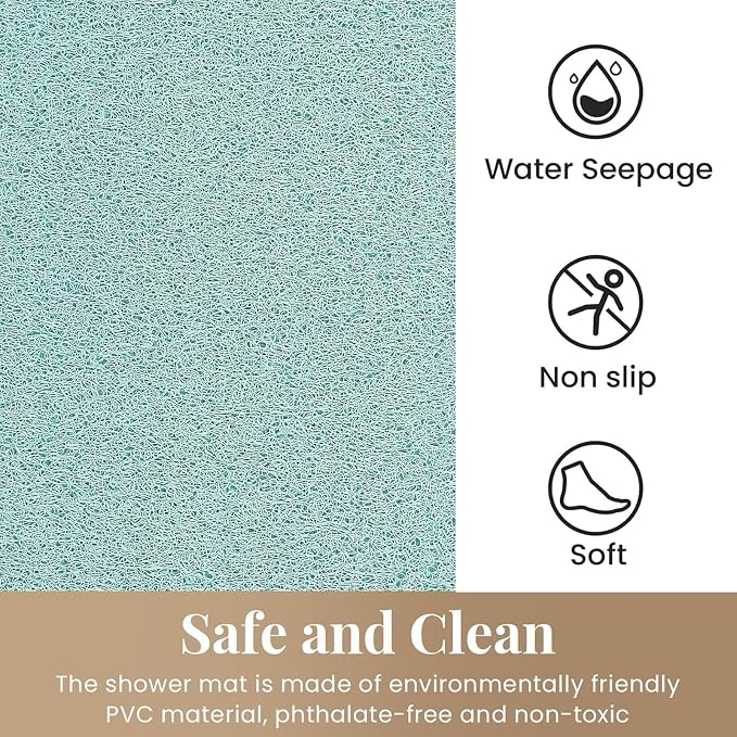 Shower Mat Bathtub Mat Non-Slip,36x16 inch, Soft Tub Mat with Drain,PVC Loofah Bath Mat (Phthalate Free) for Tub and Bathroom,Quick Drying,Green