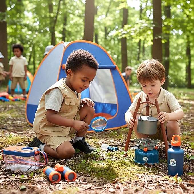 Meland Kids Camping Set with Tent - Camping Gear Toy with Pretend Play Outdoor Toy for Toddlers Birthday Gift