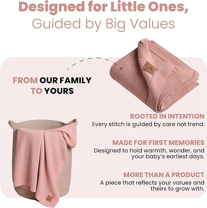100% Organic Cotton Baby Knitted Blanket with Gift Box - Soft Toddler, Crib, Stroller Blanket - Neutral Swaddle and Receiving Blanket for Newborns, 30"x40", Pink