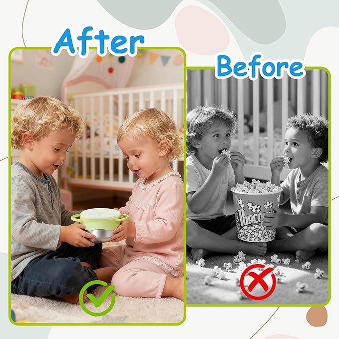 2 Pack Baby Stainless Steel Snack Containers for Toddlers with Spill-Proof Silicone Lids & Dual Handles - Kids Snack Box, Toddler Snack Cups, Perfect for Healthy Eating (Blue+Green)