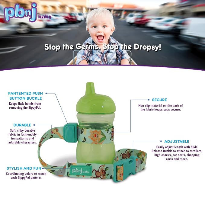 PBnJ Baby SippyPal Sippy Cup Holder Strap Leash Tether 123 2-Pack