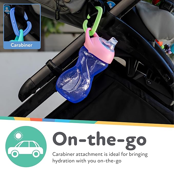 Nuby No-Spill Clik-It Soft Spout Sippy Cup with Carabiner Clip - (3-Pack) 10 oz - Baby Sippy Cup for 6+ Month Old with Easy Grip - Aqua/Pink/Purple
