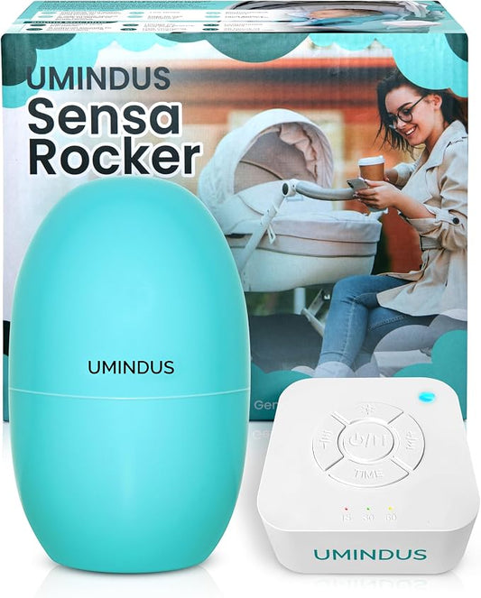 SensaRocker 2-in-1 Baby Stroller Rocker & Portable Sound Machine, Hands-Free Soothing with 5 Speeds, 9 Sounds, Night Light, Rechargeable, 2 Mounts for Strollers, Bassinets & Car Seats