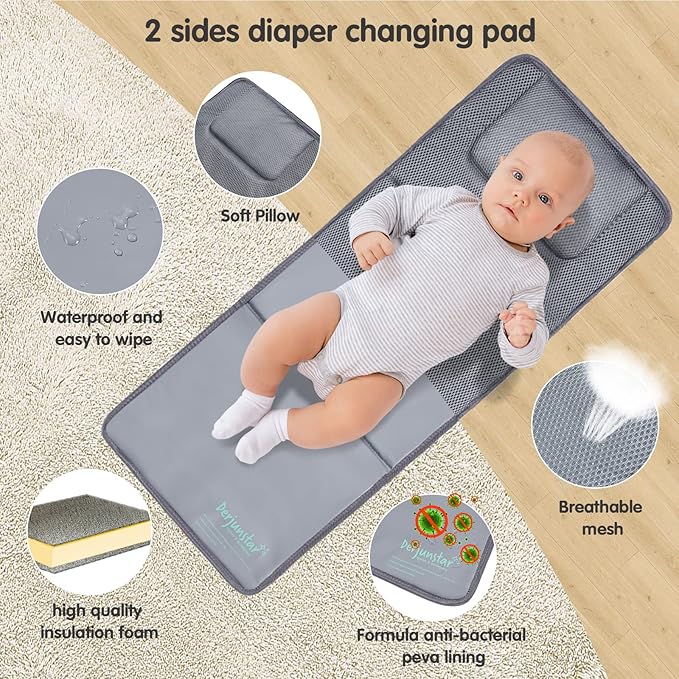 DERJUNSTAR Diaper Bag Backpack ??Large Capacity Baby Diaper Bag with Changing Pad, Waterproof Travel Backpack for Boys & Girls, Multi-Function Baby Bag with USB Charging Port, Grey