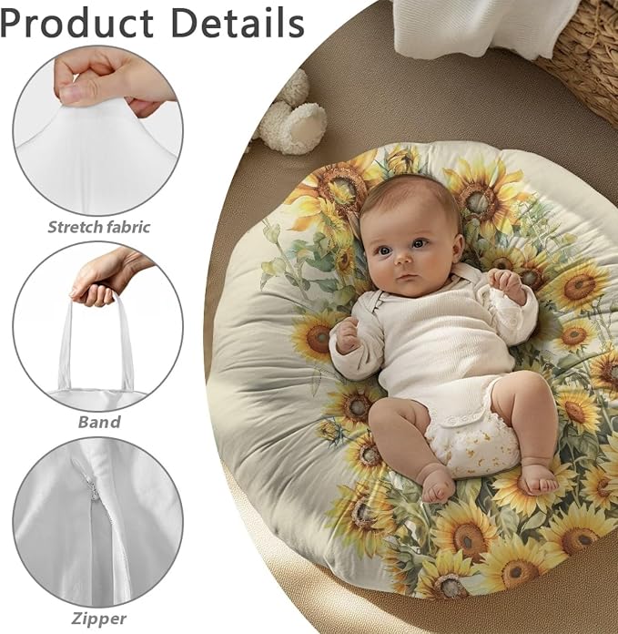 Sunflower Cat Pillow Cover Breastfeeding Pillow Slipcover for Baby Boys & Girls Nursing Pillow Case for Newborn Soft Fabric Fits Snug On Infant Washable & Breathable
