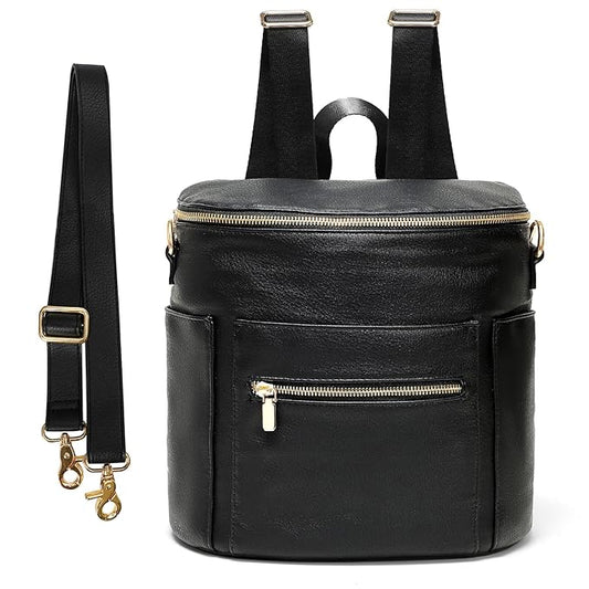 miss fong Small Diaper Bag Mini Diaper Bag, Leather Diaper Bag Backpack Mini Backpack with 14 Pockets Insulated Pockets & Shoulder Strap(After Dark)