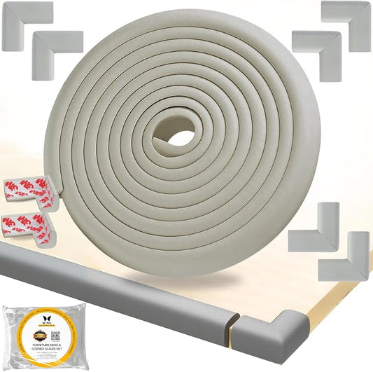 Table Edge Protector for Baby Proofing (18ft Edge & 8 Corners) Baby Proof Corners and Edges Guard, Soft NBR Rubber Foam 3M Adhesive, Furniture Corner & Edge Safety Bumpers for Table & Fireplace-Gray