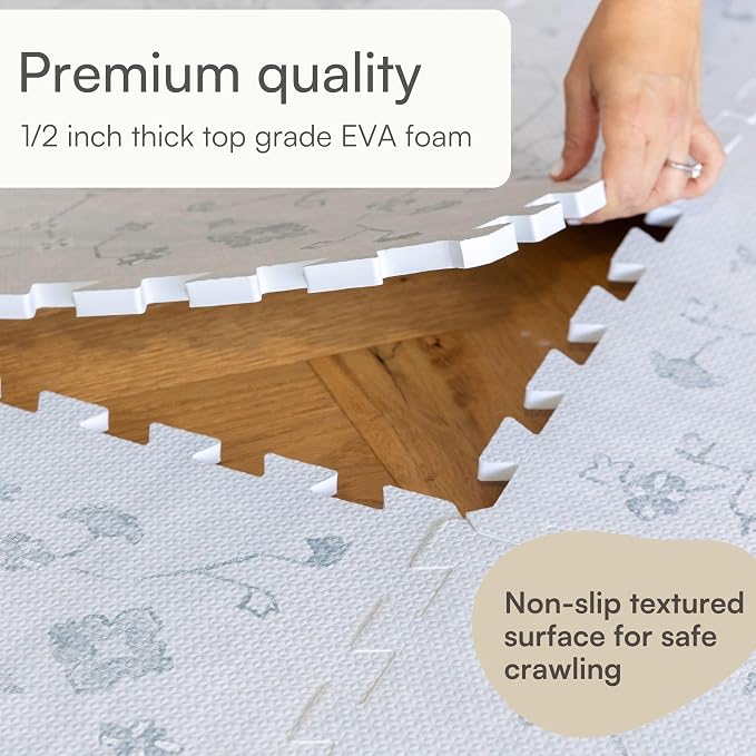Lillefolk Baby Play Mat for Floor – 6x6ft Vintage Gray | PFAS Free Non Toxic Premium EVA Foam Tiles for Tummy Time, Crawling & Playpen – No Loose Edges Interlocking Mat for Babies & Toddlers (9 Tiles)