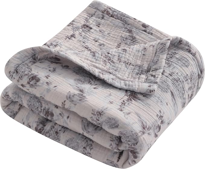NTBAY Muslin Toddler Blanket, 4-Layer, 30x40 Soft and Breathable Receiving Blanket for Newborns and Infants, Crib Stroller Travel Use, Vintage Bloom