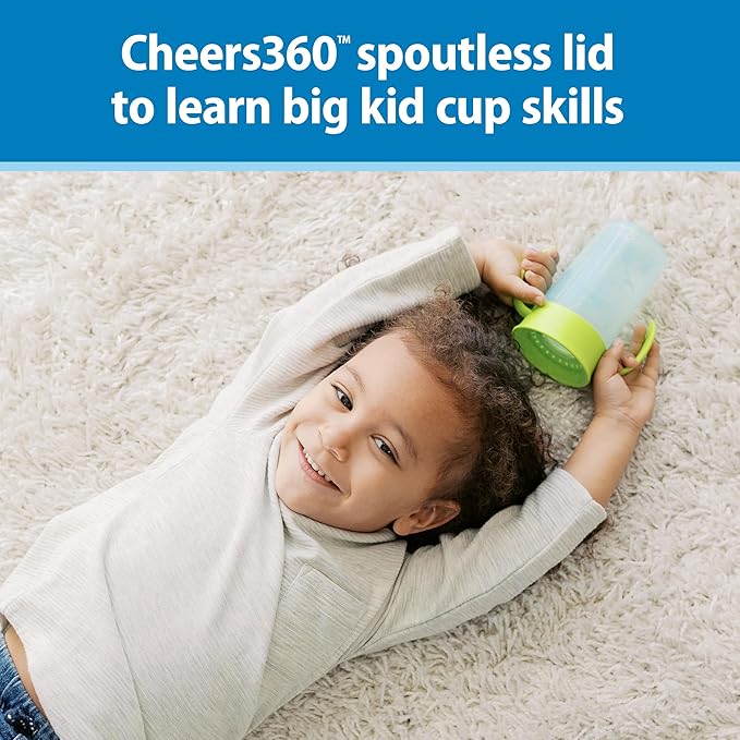 Dr. Brown's Milestones Straw to 360 Convertible Toddler Training Cup Set with Interchangeable Silicone Straw and 360 Degree Cup Lids, Blue Green, 10 oz/300 mL, BPA-Free, 9m+, 2-Pack