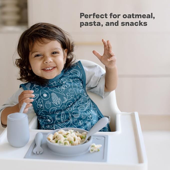 ezpz Mini Bowl (Blue) - 12 Months+ - 100% Silicone Suction Placemat + Bowl for Toddlers - Comes with a Reusable Travel Bag
