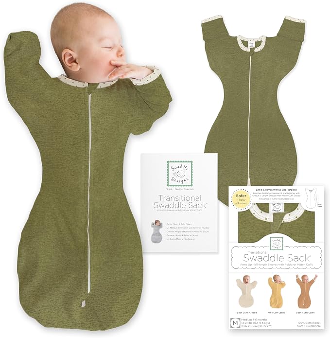 SwaddleDesigns Transitional Swaddle Sack, Arms Up Half-Length Sleeve Mitten Cuff, Most Gradual Transition Swaddle for Newborn