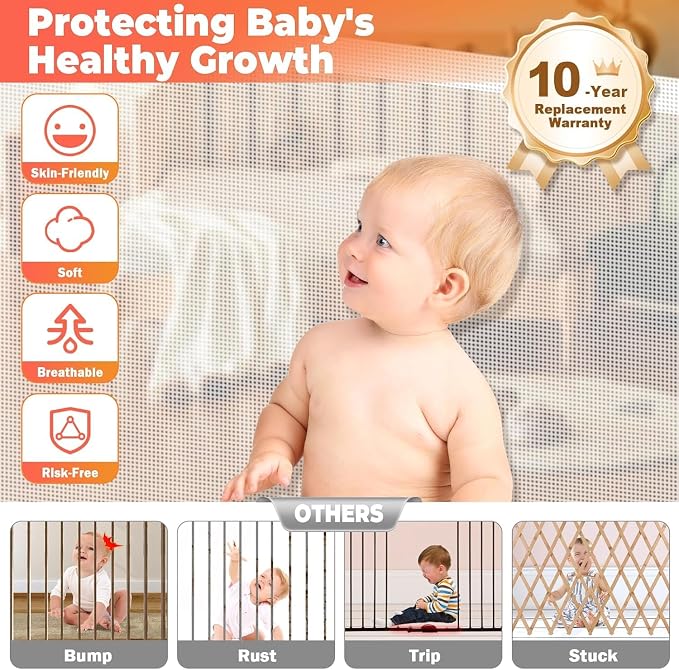 Retractable Baby Gates for Stairs, 78" Wide Retractable Dog Gate Pet Gate, 34" Extra Tall Child Safety Gate Toddler Mesh Gate with Support Rods for Doorways, Hallways, Deck, Porch, Indoor, Outdoor