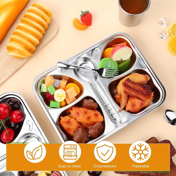 Jinei 20 Pieces Kids Stainless Steel Utensils Set Include 4 Butterfly Shaped Plates, 4 Bowls, 4 Cups, 4 Spoons, and 4 Forks, Stainless Steel Dinnerware Set for Toddler Utensils Silverware