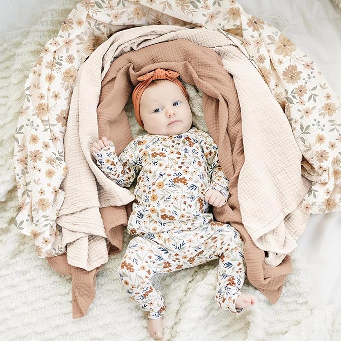 Konssy 3 Pack Muslin Swaddle Blankets for Unisex, Newborn Receiving Blanket, Large 47 x 47 inches, Soft Breathable Muslin Baby Swaddles for Boys & Girls