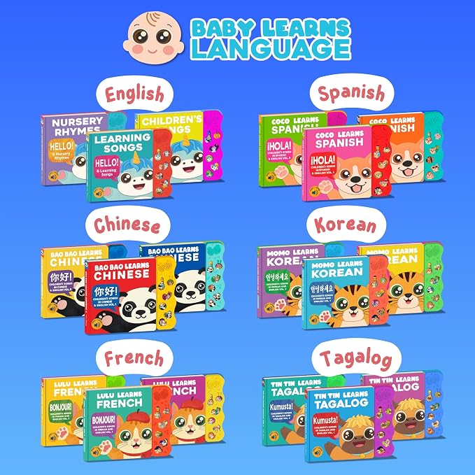 Bao Bao Learns Chinese Vol. 2 — Interactive Sound Book for Toddlers 1-3, Bilingual English Mandarin Songs & Music, Talking Board Book, Musical Toy Gift for Babies & Kids