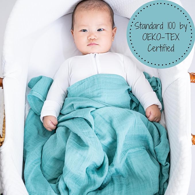 LollyBanks Baby Swaddle Blankets 2 Pack, 100% Cotton Muslin Blankets 47 x 47 Inches, Soft and Breathable Newborn Receiving Blanket for Boys, Cozy Infant Swaddle, Baby Essential (Dinosaur and Blue)