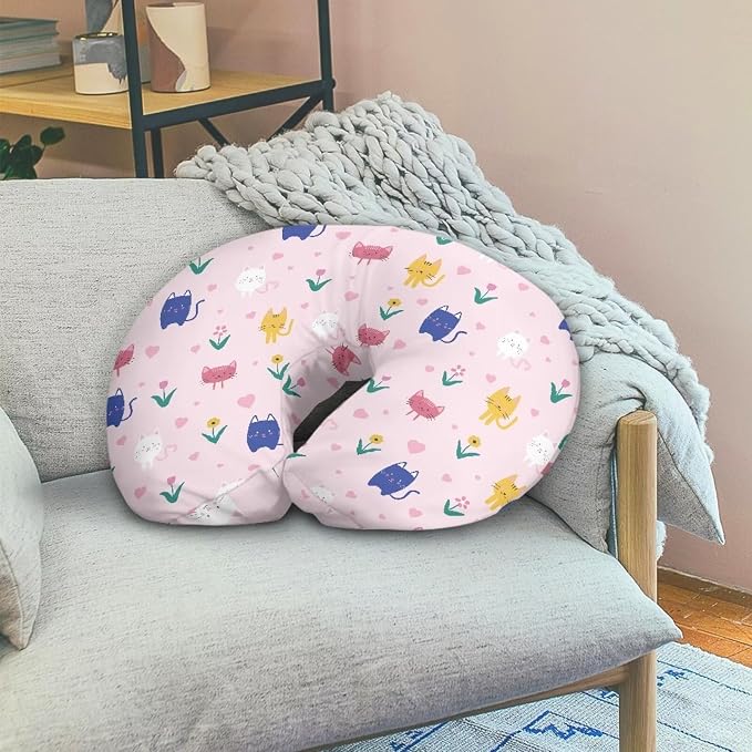 Cute Cat Flower Baby Nursing Pillow Cover for Newborn, Stretchy Replaceable Pillow Cover Slipcover U-Shaped Breastfeeding Pillowcase Cushion Cover