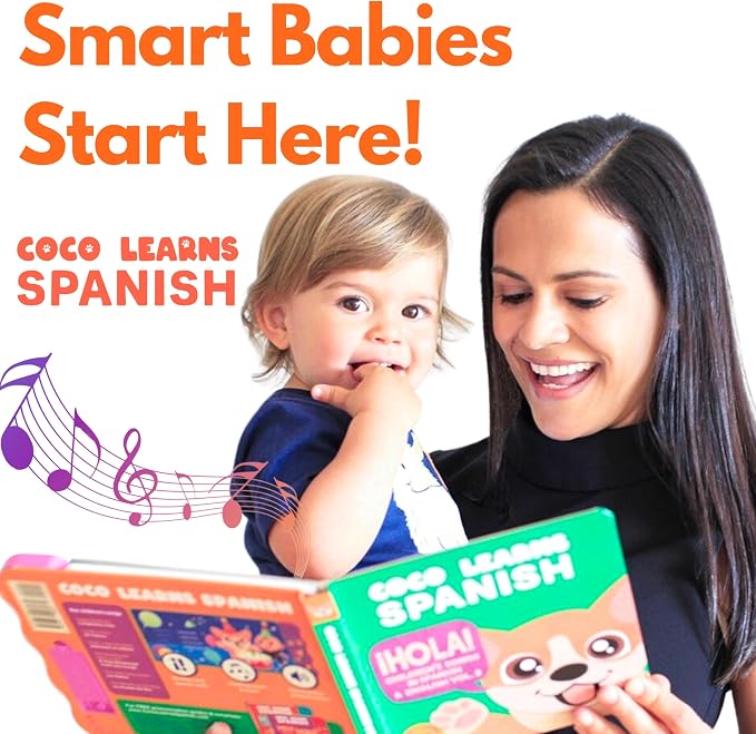 Coco Learns Spanish Vol. 2 — Interactive Sound Board Book for Toddlers 1-3, Bilingual English & Spanish Songs & Music, Talking Musical Book, Musical Toy Gift for Babies & Kids