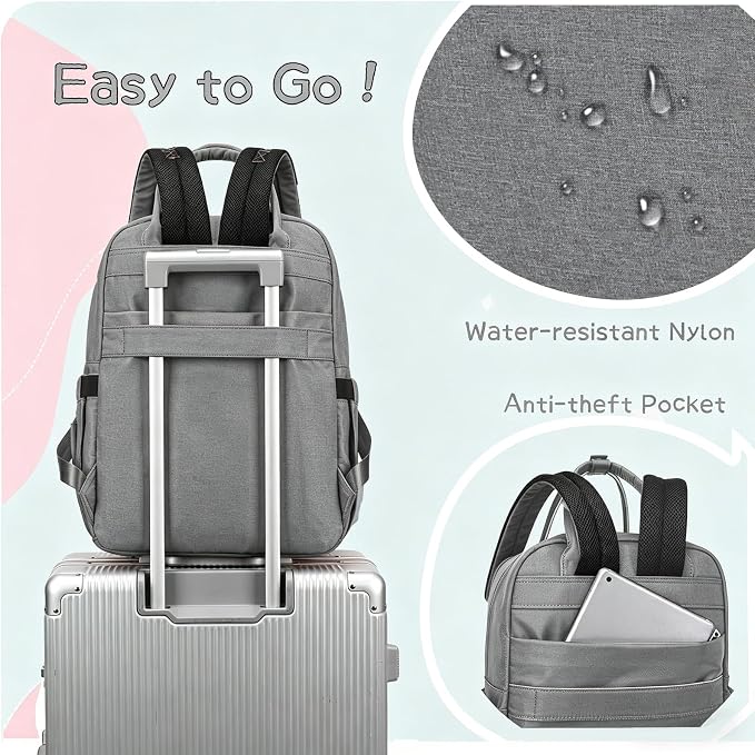 LORADI 18 Pockets Large Diaper Bag Backpack with Insulated Pockets and Stroller Clips, Baby Shower Gifts (Grey, Large)