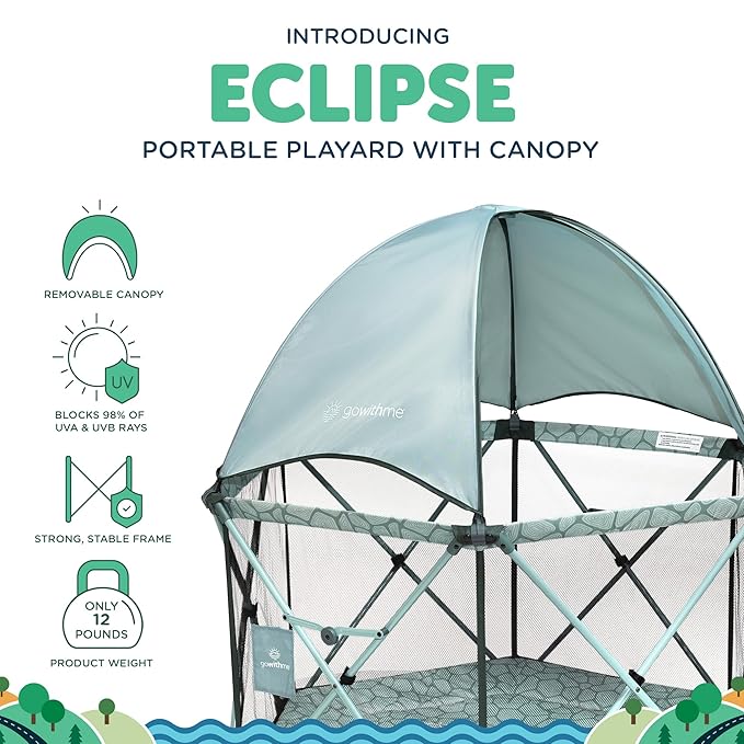 Baby Delight Go with Me Eclipse Deluxe Portable Playard | Playpen | Sun Canopy | Indoor and Outdoor | Ultra Padded Nylon Floor | Green Garden