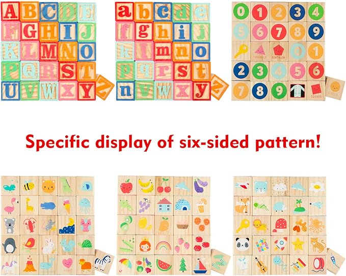 ABC Wooden Building Blocks for Toddlers 1-3 Large, 26 PCS Alphabet & Number Stacking Blocks, Educational Learning Toys for Boys Girls Kids Gifts 1.65''