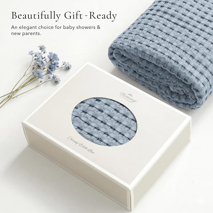 Konssy Waffle Baby Blanket - Soft & Cozy Nursery Swaddle Blanket, Lightweight Toddler Throw for Boys & Girls, Ideal for Wrapping(Blue)