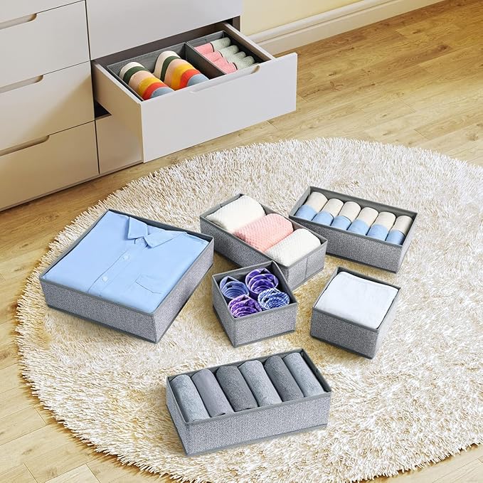 DIMJ Drawer Organizers Cloths, Closet Underwear Organizer, 15 Packs Foldable Closet Organizers, Sock Drawer Organizer, Fabric Dresser Drawer Dividers for Clothes Underwear Bras Socks