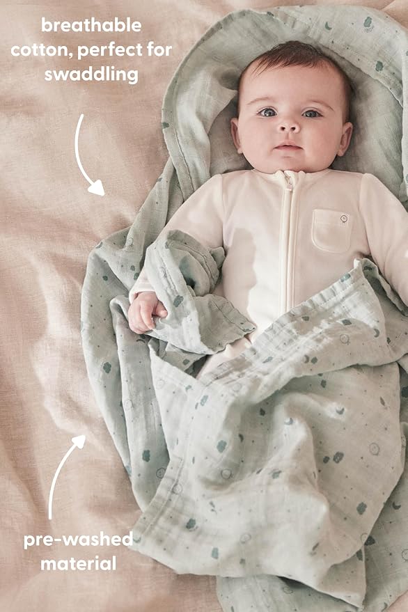 MORI Baby Muslin Burp Cloth in White Print - Unisex Swaddle Blanket for Infants & Newborns - 29.5 x 29.5”