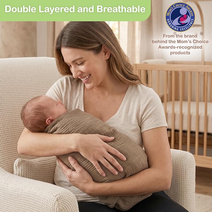 Organic Muslin Baby Blanket 3-Pack Olive, Cinnamon & Wildflower, 38x40 Inch 100% Organic Cotton Oeko-TEX Certified Ultra-Soft Swaddle Blankets for Newborn, Baby Girl Shower Gift Set