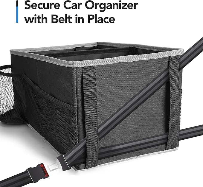 Car Seat Organizer - Backseat Car Organizer with Cup Holders, Car Storage Organization for Front Back Passenger Seat, Road Trip Essentials Kids for Travel Car Accessories, Black