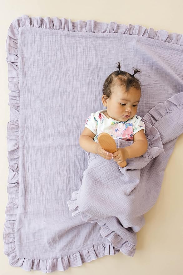 Leyl&Ari Toddler Blanket and Lovey Set | 100% Organic Cotton | Ruffled Lilac