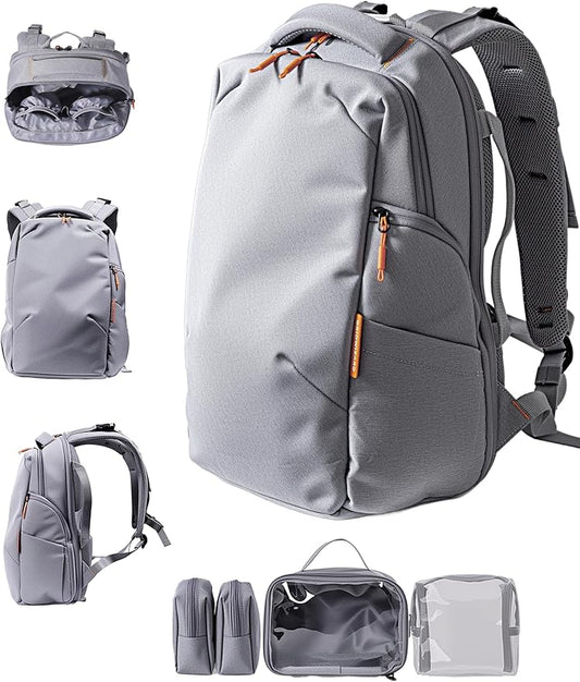 Babelio Grid Wizard Diaper Bag Backpack - Multi Function Waterproof Diaper Bag, Travel Essentials Baby Bag with 4 Individual Organizers, Insulated Bottle Holders, Baby Shower Gifts, Grey