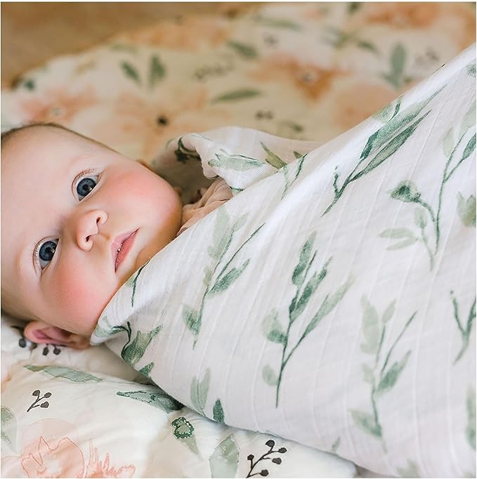 Crane Baby 100% Cotton Muslin Swaddle Blankets, Parker Pink Floral, Baby Swaddle Blanket, Set of 2, 47" x 47", Swaddles for Newborns, Baby Muslin Swaddle Blanket, Swaddle Blankets for Boys & Girls