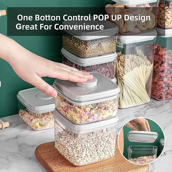 Pop Containers with Lids - Stackable Airtight Food Storage, Kitchen Pantry Storage Containers for Snacks Candy Salt Herbs Spices BPA-Free (0.5qt +1.2qt +1.8qt)*2