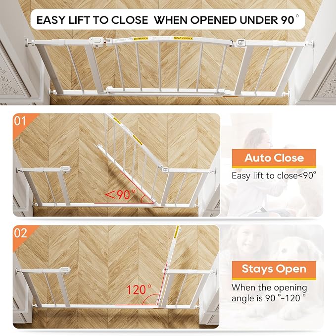 BestPet 36”Tall Arched Décor Walk-Through Dog Gate for Stairs & Doorways, Fits 28.5”-39.7” Wide Openings,Metal Pet Gate for Indoor Use,Adjustable Safety Gates for Pets,White