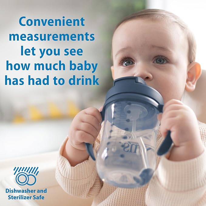 Dr. Brown's Milestones Baby's First Straw Cup, Training Cup with Weighted Straw, 9 oz/270 mL, BPA-free, 6m+, Dark Blue, 12-Pack