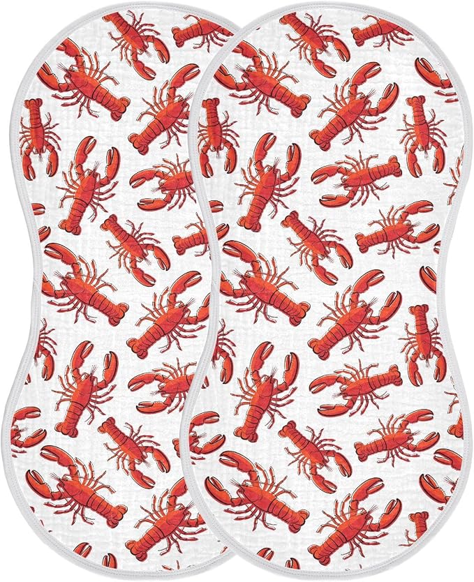 Muslin Burp Cloths for Baby Boys and Girls - 2-Pack Ultra Absorbent Lobsters Muslin Washcloths, Newborn Towel, Milk Spit Up Rags, Burp Cloth Bib for Unisex, 22 x 11 Inch