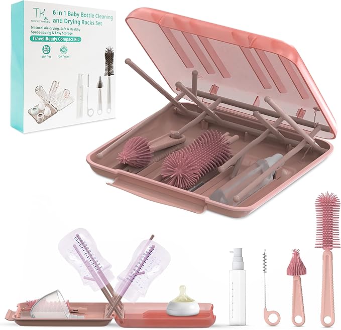 Travel Bottle Cleaner Kit - Versatile Portable Bottle Cleaning Kit for Parents - BPA-Free & Portable Baby Travel Essential - Bottle Drying Rack for Traveling & Everyday Use - Baby Bottles Drying Rack