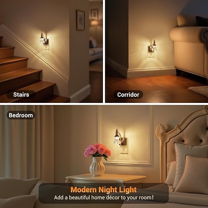 JandCase Night Light, Night Lights Plug into Wall, Glass Flower LED Nightlight, 0-100 LM Dimmable Nightlights, Dusk to Dawn Sensor, 1W Vintage Nite Light for Bathroom Hallway Gift Decor, 1 Pack