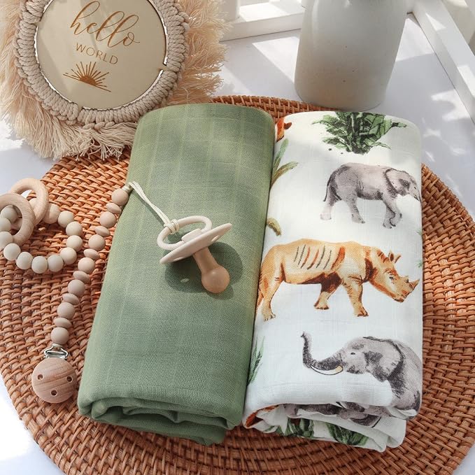 LifeTree Muslin Swaddle Blankets Neutral, Baby Washcloths Safari Animals Swaddling Wrap Nursery Receiving Blanket for Boys & Girls