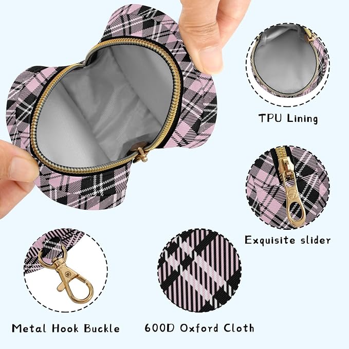 Pink Tartan Plaid Print Pacifier Holder Case with Clip Portable Pacifier Storage Bag for Girls Boys