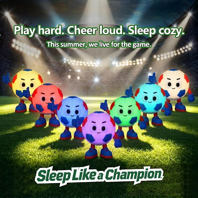 Soccer Gifts for Boys Girls, Soccer Night Light，Soft Silicone with Touch Control, 7 RGB Colors, Auto-Off, Dimmable, Rechargeable 1200mAh, Teen Kids Sports Fan Birthday Gifts (Blue&Red)