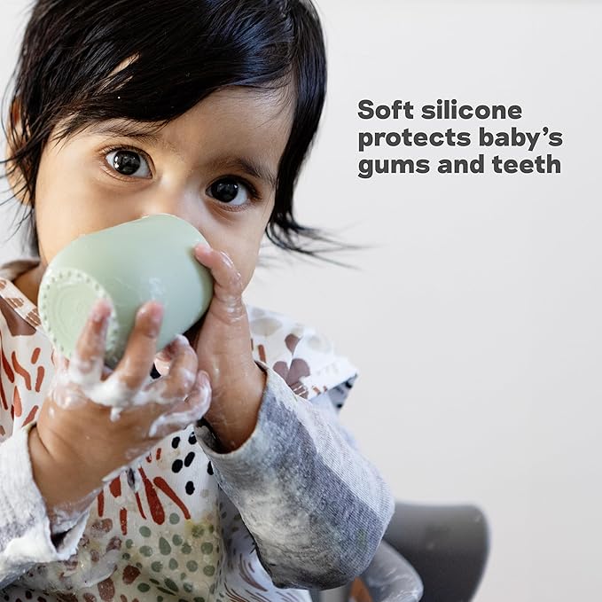 ezpz Tiny Cup (Sage/Olive) - 4 months+ - 100% Silicone Training Cup for Infants - Designed by a Pediatric Feeding Specialist - Baby-Led Weaning Essentials & Baby Gifts