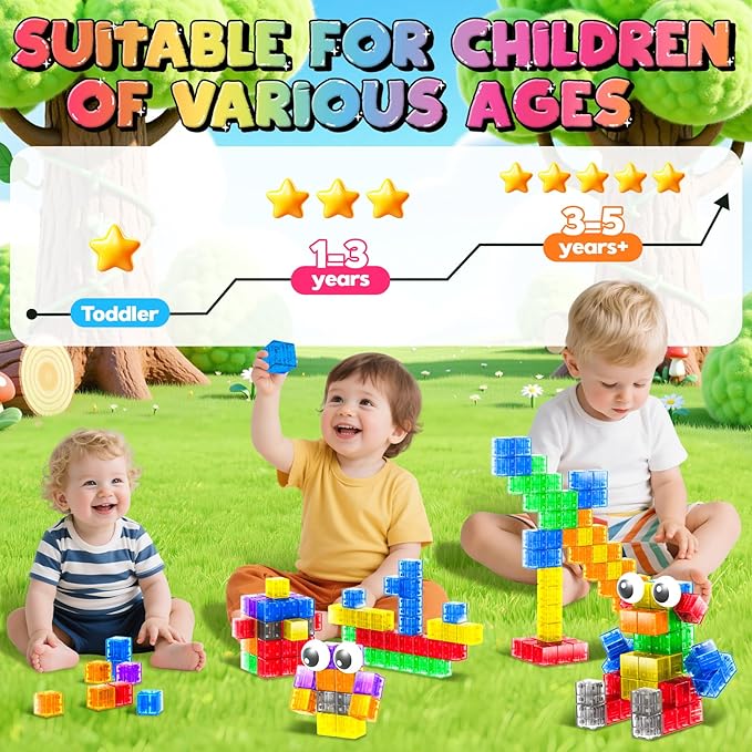Goody King Large Magnetic Building Blocks with Toy Eyes, Montessori Sensory STEM Magnetic Cubes for Kids, 1''Travel Magnetic Blocks for Toddlers 3 4 5-8+ Year Old Boys Easter Birthday Girls(56PCS)