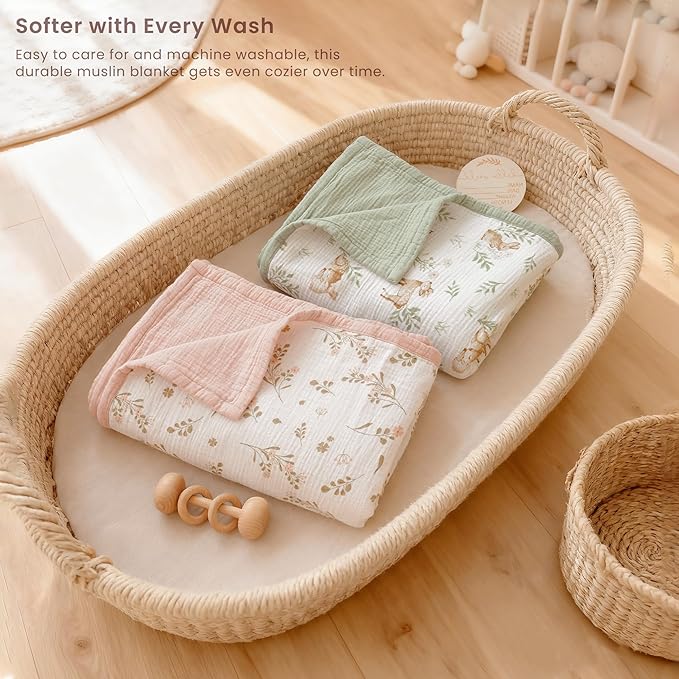 Konssy Muslin Baby Blankets for Girls Boys 47"x47", 100% Cotton Crib Blanket for Infant Toddler, Super Soft and Lightweight Nursery Swaddling Wrap (Floral)