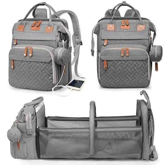 Astro alan Baby Diaper Bag with Changing Station, Waterproof Diaper Bag Backpack for Moms Dads with USB Charging Port, Baby Shower Gifts, Large Capacity diaper backpack, Grey