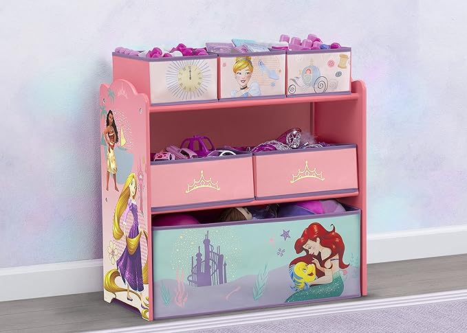 Delta Children Design & Store 6 Bin Toy Storage Organizer, Disney Princess & Deluxe Toy Box, Disney Princess