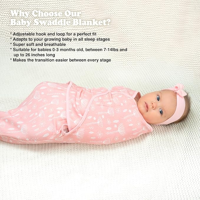 Organic Preemie Swaddles 4-7 lbs - 3-Pack Premature Babies Swaddle Sleep Sack - Premature Infant Sleeping Sack - Easy Adjustable Baby Swaddle Blanket Wrap Boy Girl (Rose Pink)